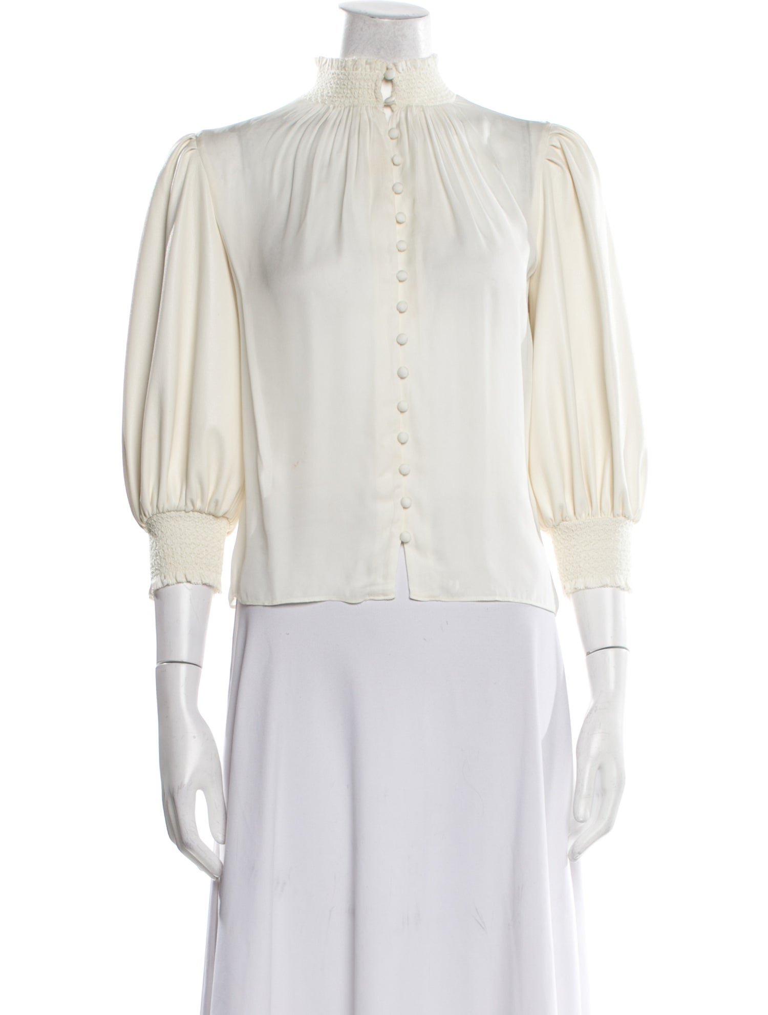 Alice + Olivia Mock Neck Three-Quarter Sleeve Button-Up Top