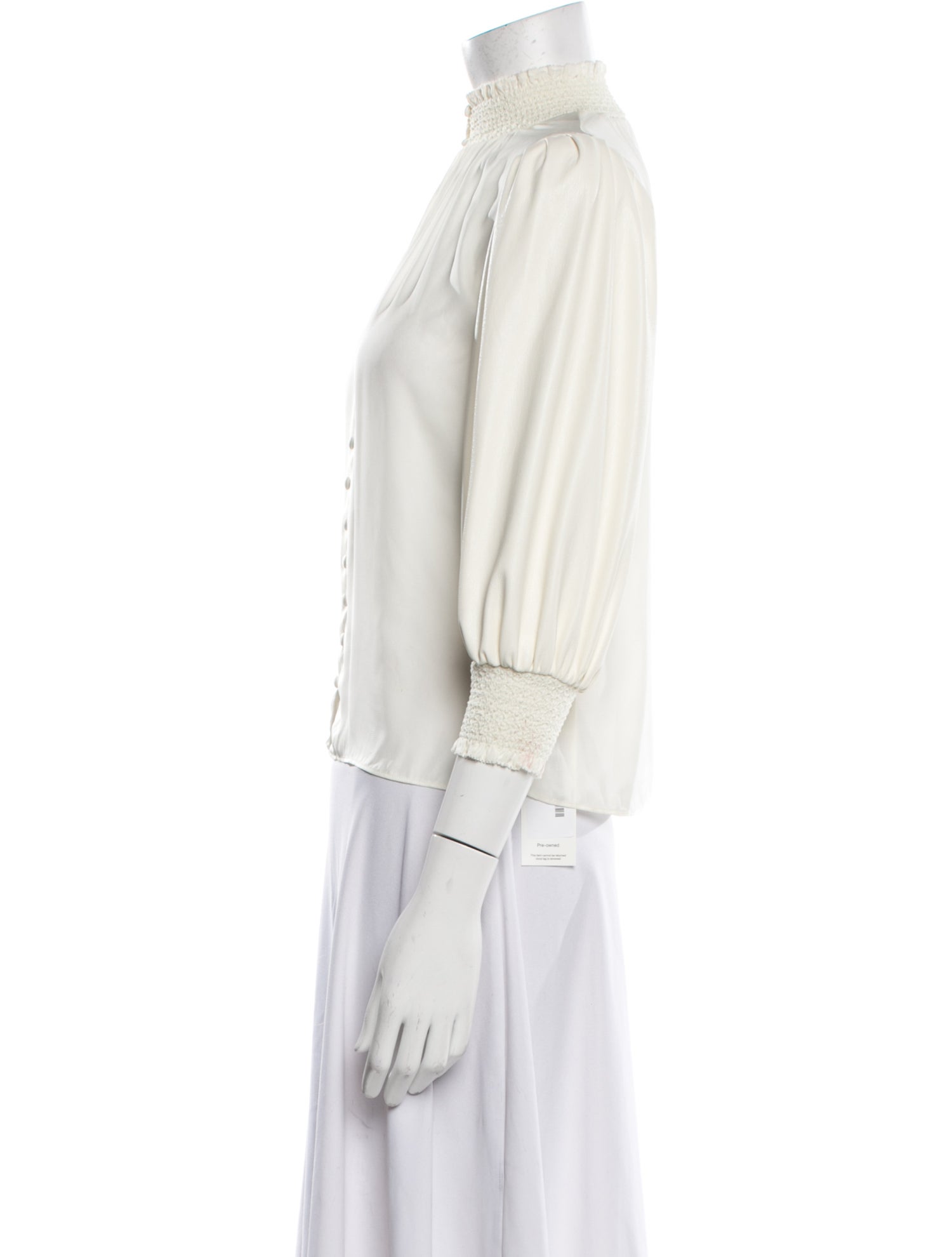 Alice + Olivia Mock Neck Three-Quarter Sleeve Button-Up Top