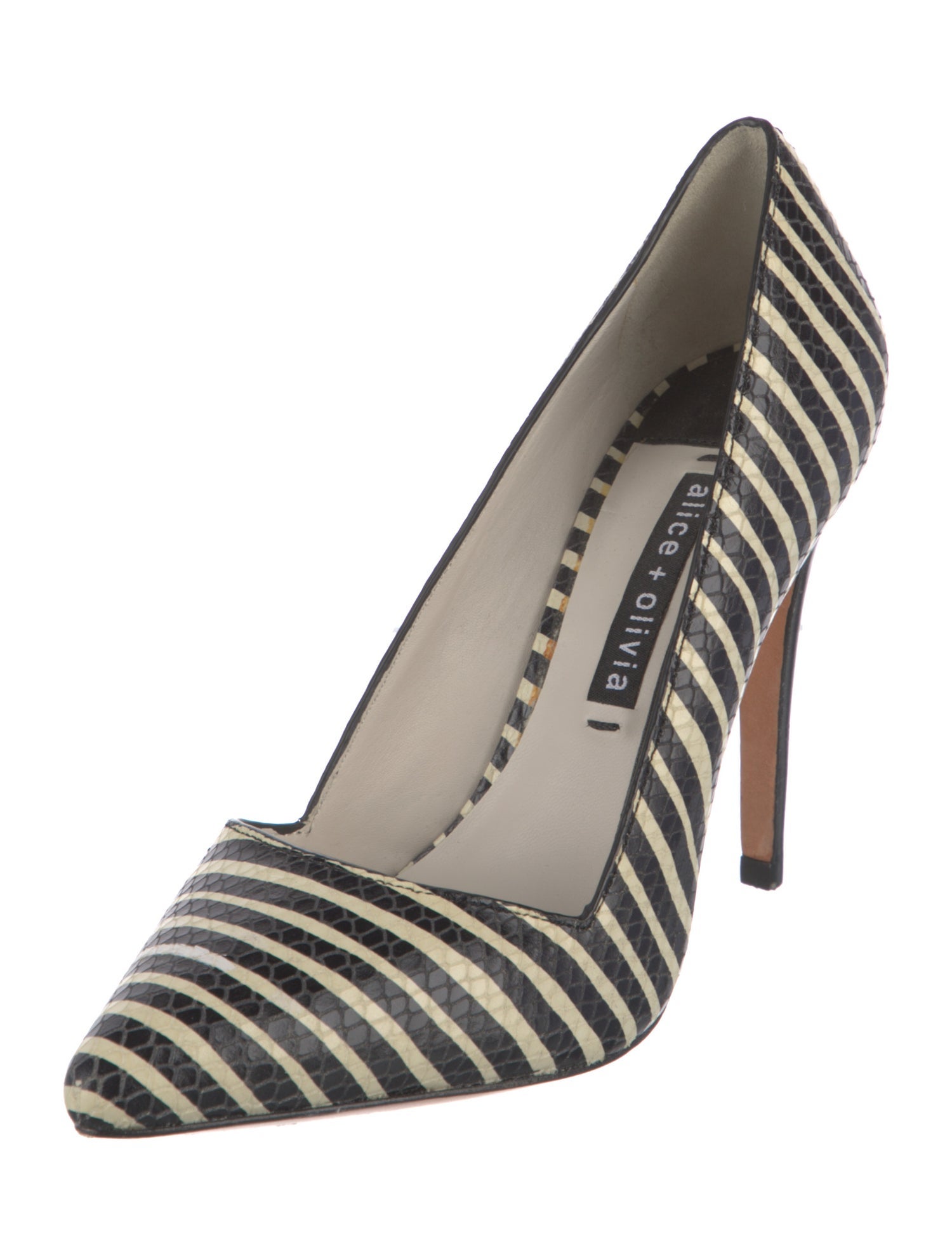 Alice + Olivia Leather Striped Pumps