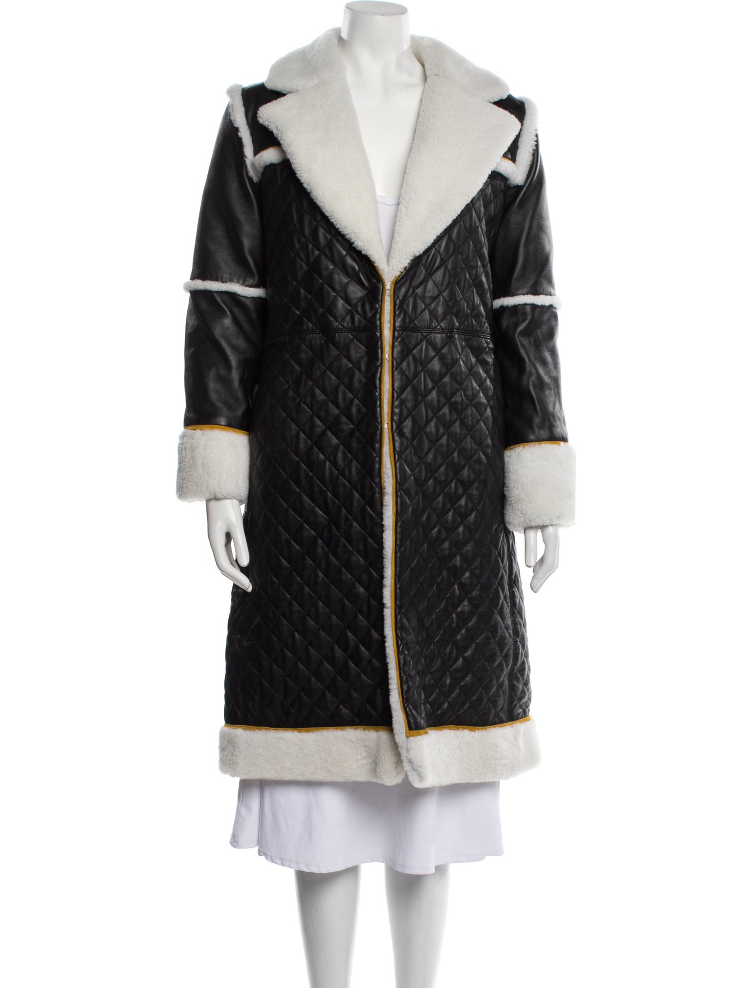 Alice + Olivia Faux Leather Colorblock Pattern Fur Coat