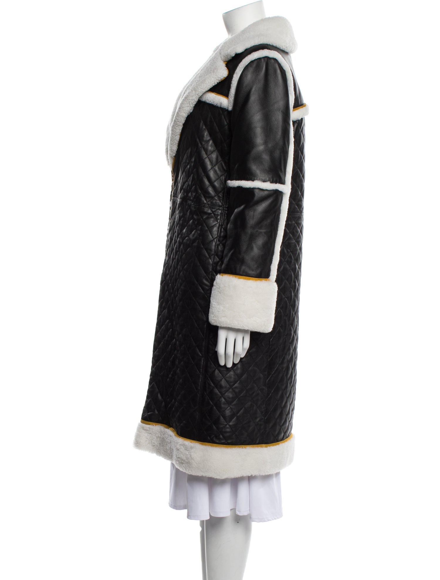 Alice + Olivia Faux Leather Colorblock Pattern Fur Coat