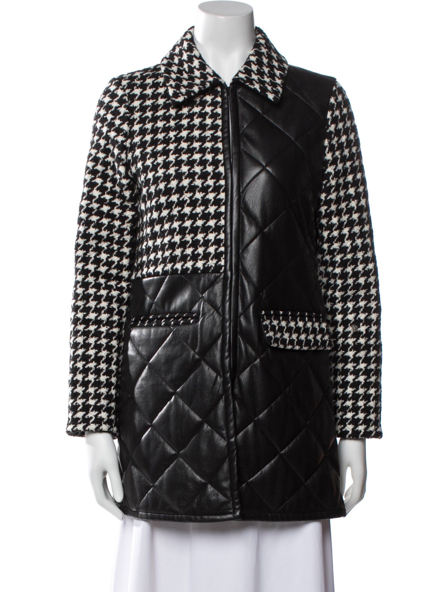 Alice + Olivia Faux Leather Houndstooth Print Coat
