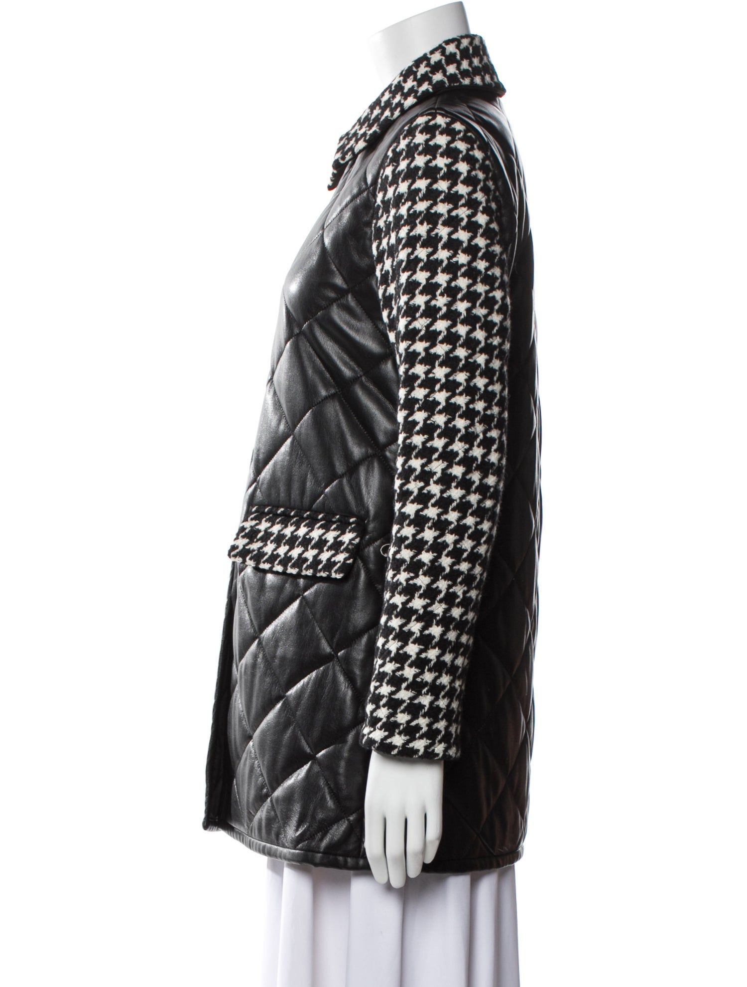 Alice + Olivia Faux Leather Houndstooth Print Coat