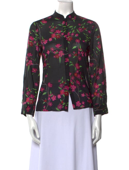 Alice + Olivia Silk Floral Print Button-Up Top