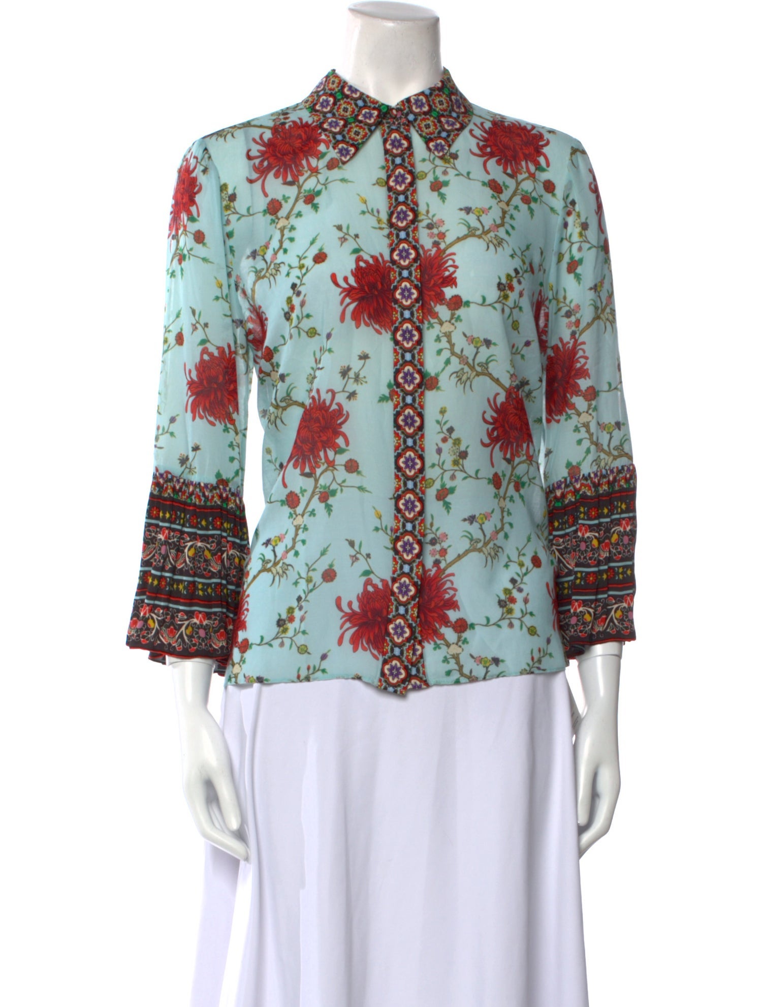 Alice + Olivia Floral Print Three-Quarter Sleeve Top