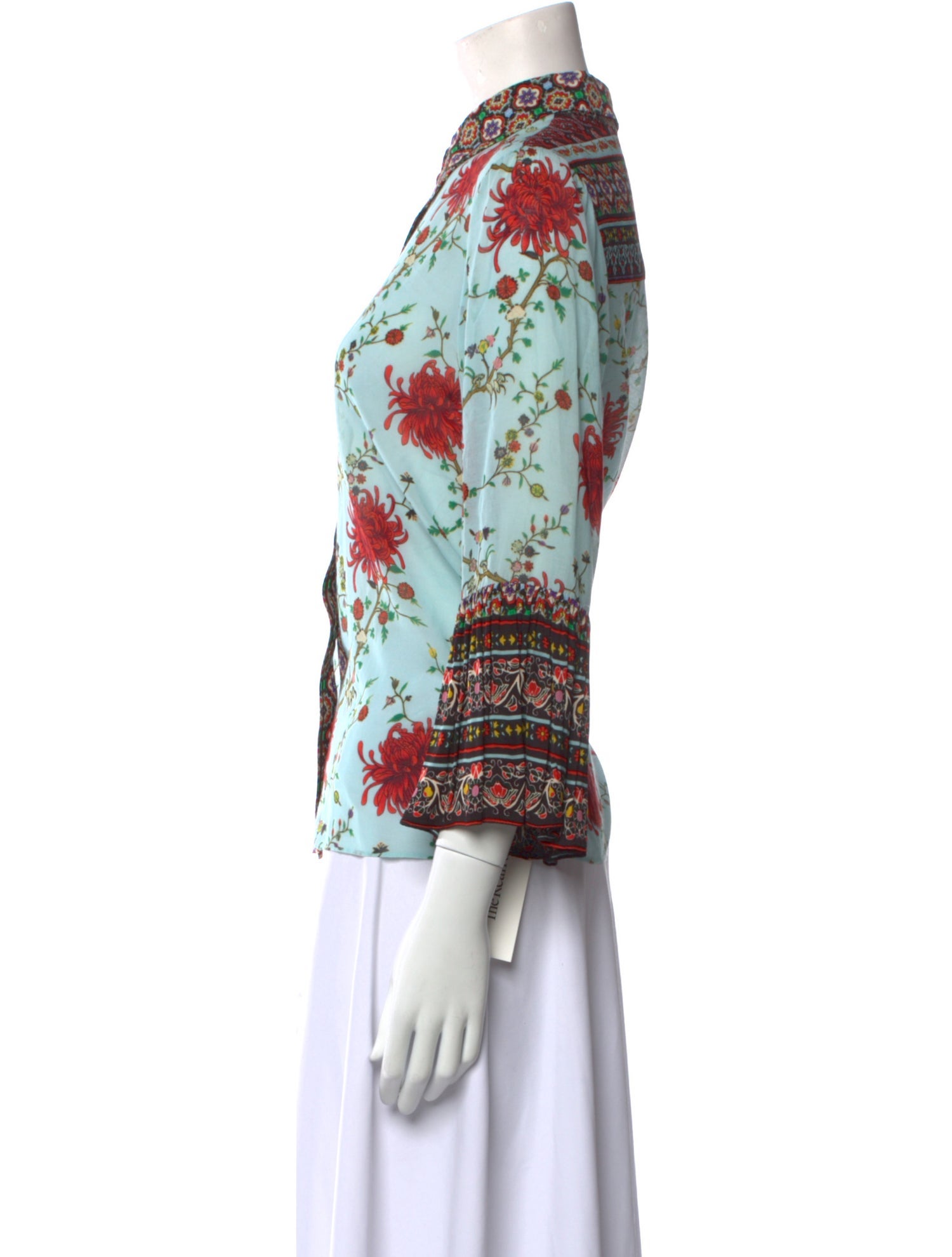 Alice + Olivia Floral Print Three-Quarter Sleeve Top