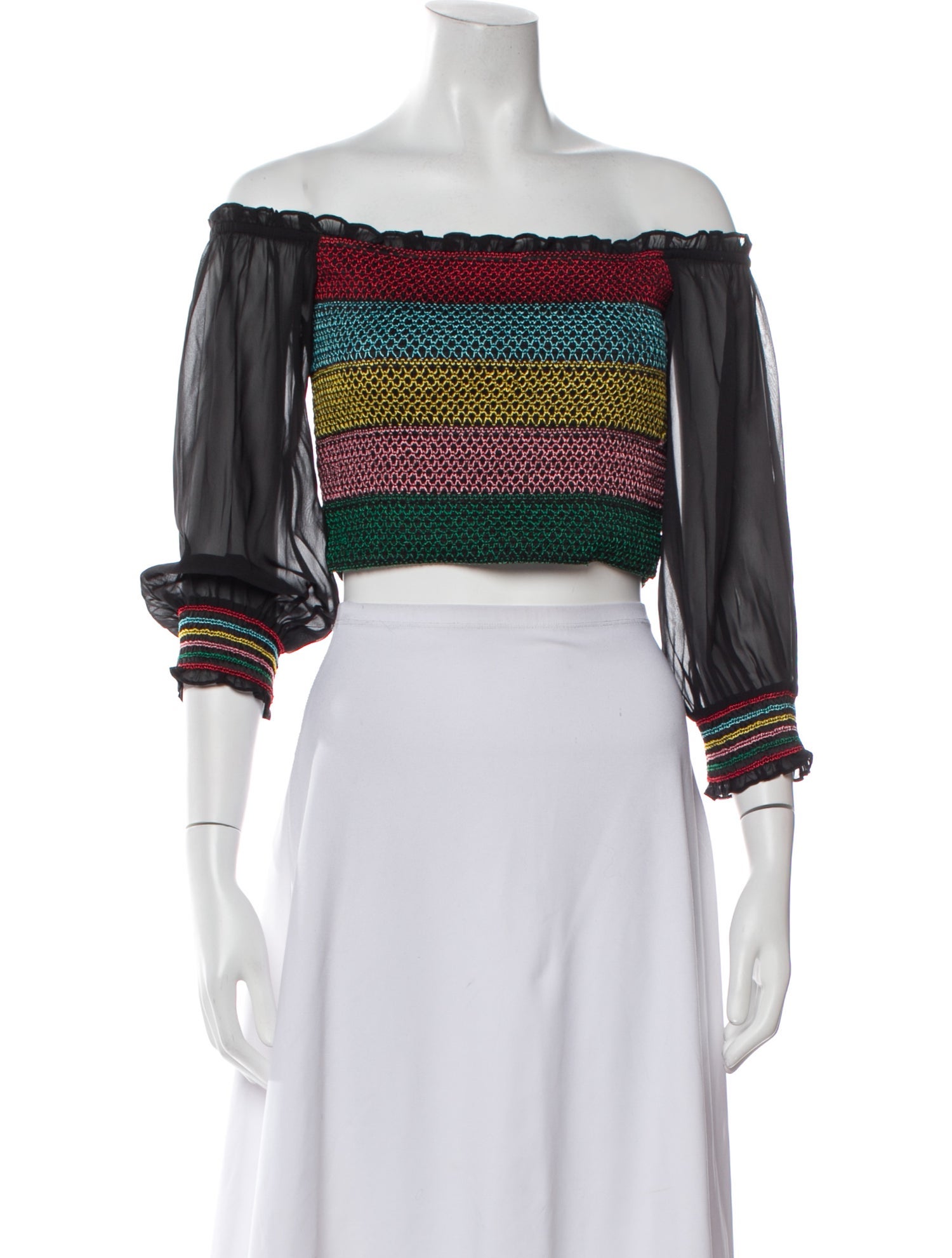 Alice + Olivia Striped Off-The-Shoulder Crop Top
