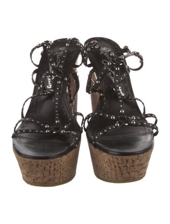 Alice + Olivia Leather Studded Accents T-Strap Sandals