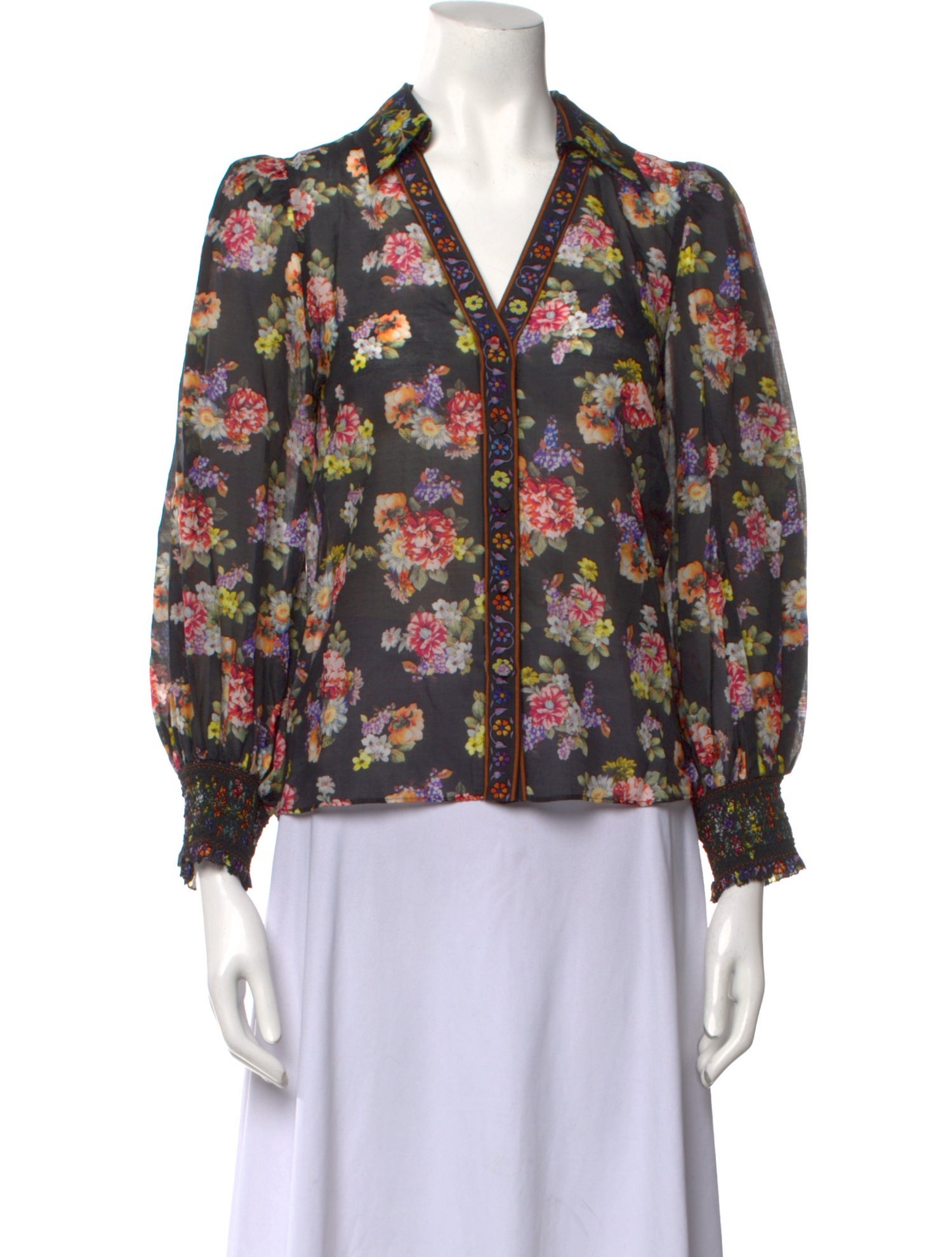 Alice + Olivia Floral Print V-Neck Blouse