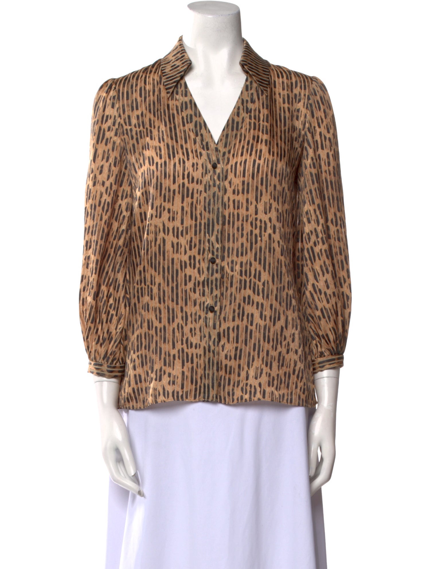 Alice + Olivia Animal Print Three-Quarter Sleeve Button-Up Top