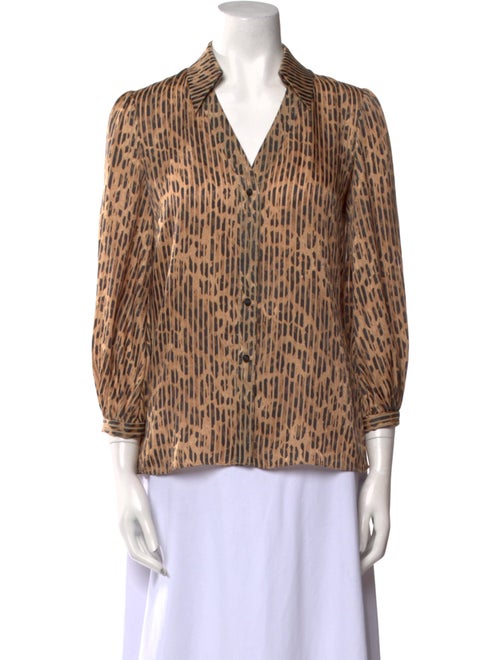 Alice + Olivia Animal Print Three-Quarter Sleeve Button-Up Top