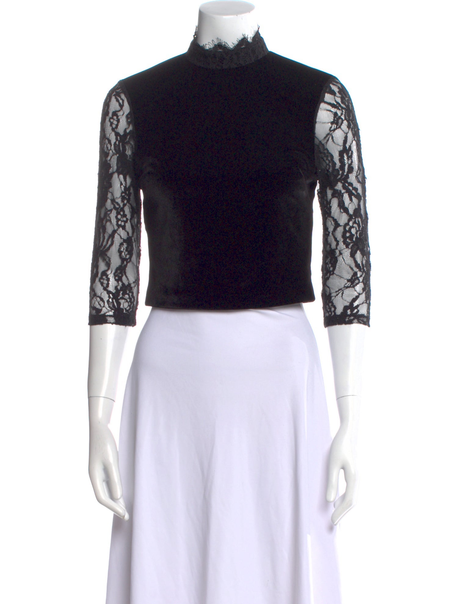 Alice + Olivia Lace Pattern Mock Neck Crop Top