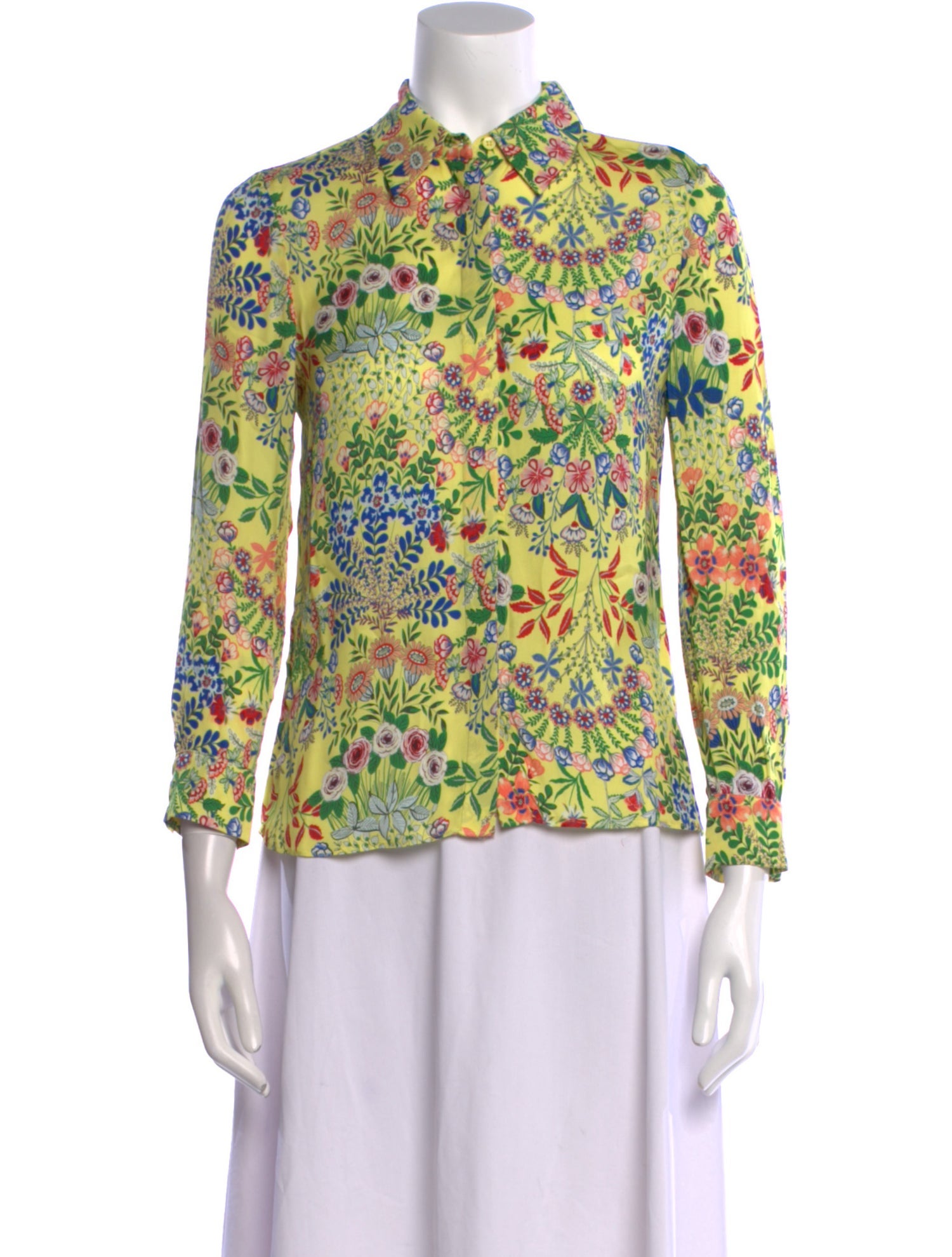 Alice + Olivia Floral Print Three-Quarter Sleeve Button-Up Top