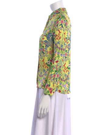 Alice + Olivia Floral Print Three-Quarter Sleeve Button-Up Top