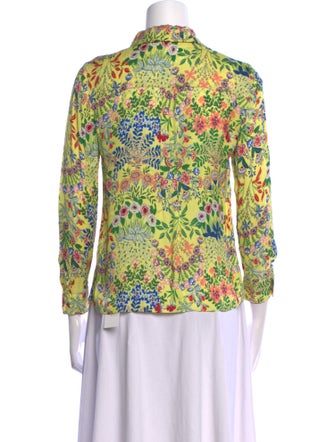 Alice + Olivia Floral Print Three-Quarter Sleeve Button-Up Top