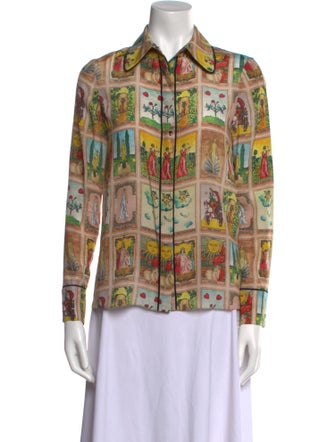 Alice + Olivia Silk Printed Button-Up Top