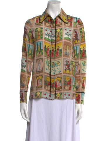 Alice + Olivia Tops Silk Printed Button-Up Top XS