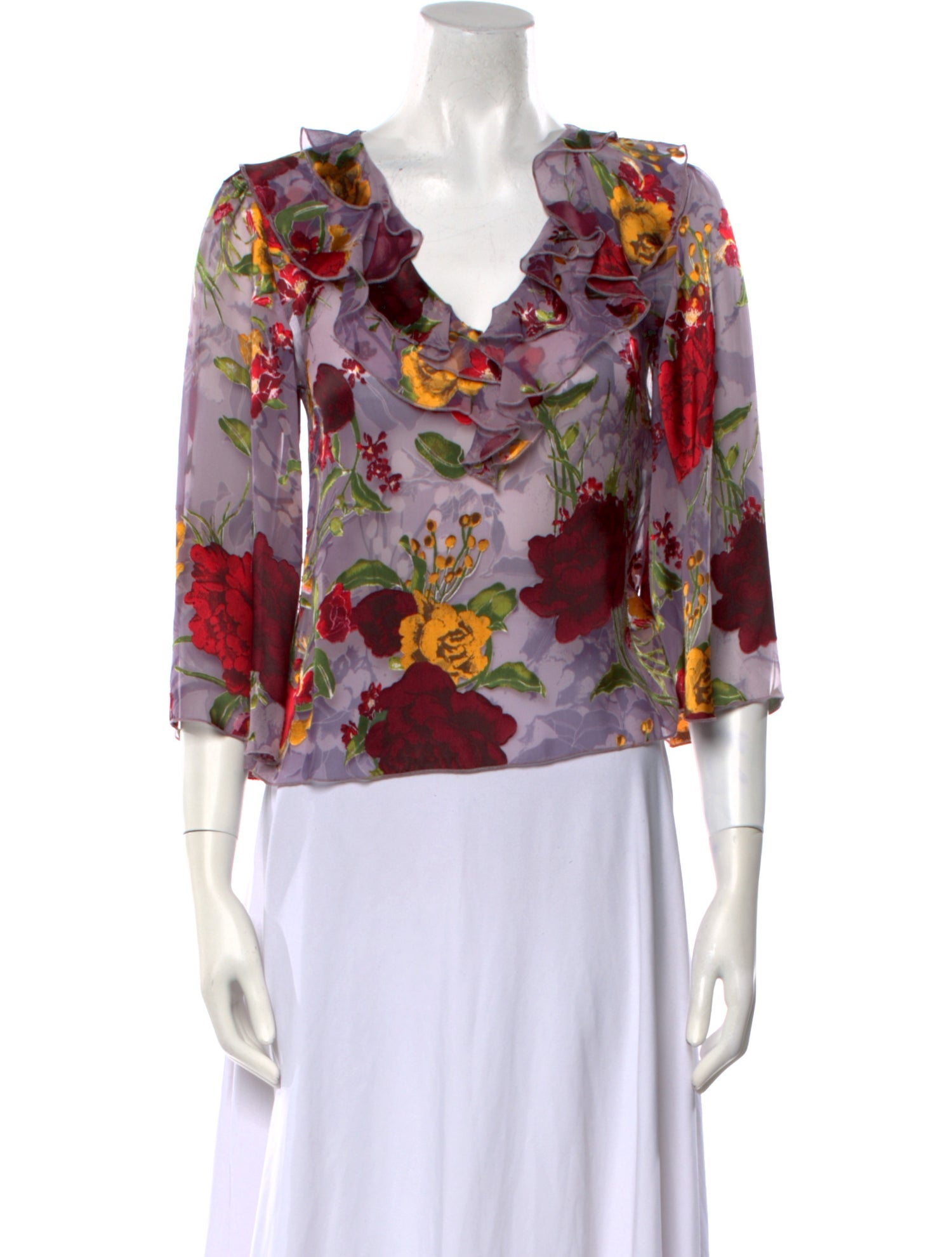 Alice + Olivia Floral Print V-Neck Blouse w/ Tags