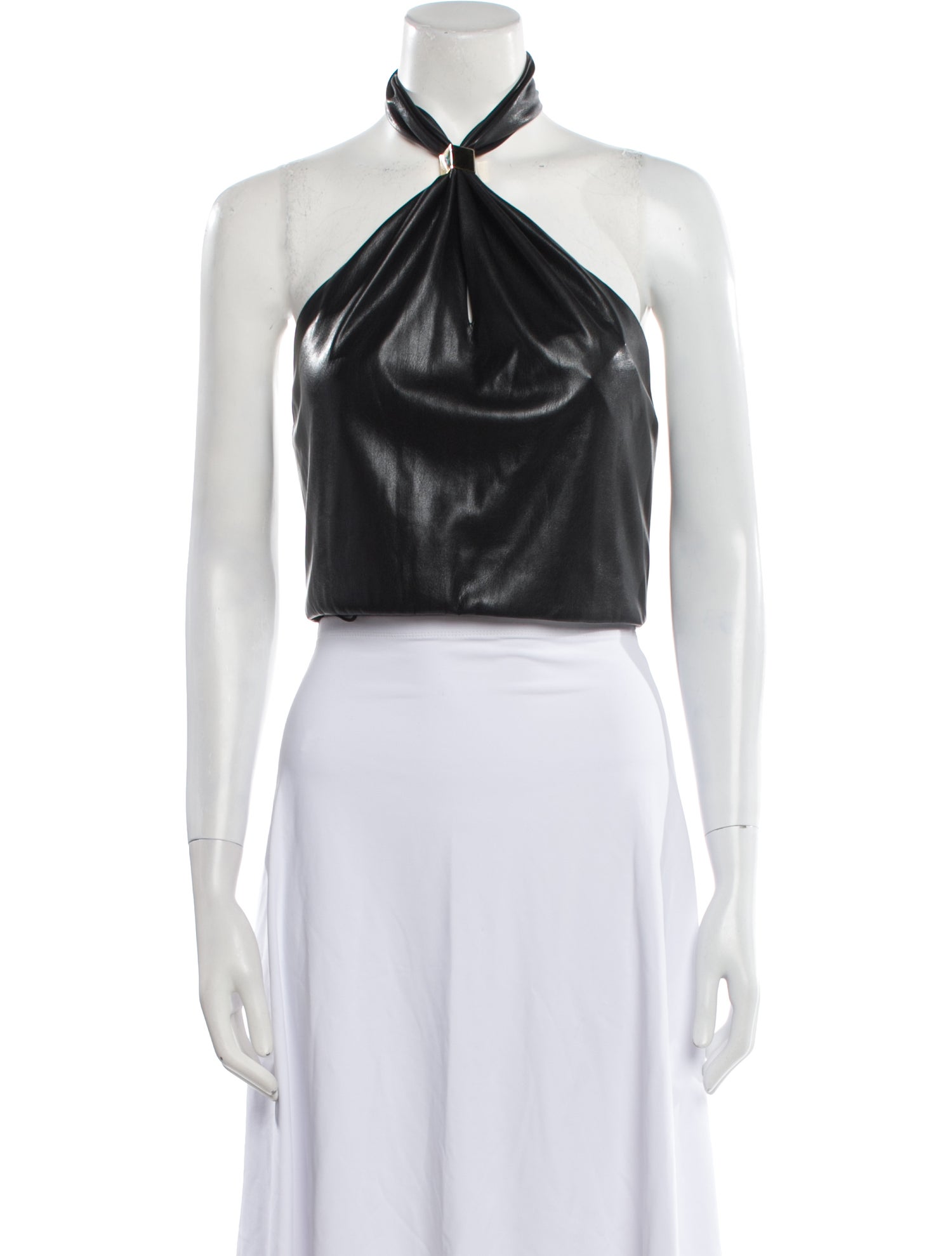 Alice + Olivia Faux Leather Halterneck Crop Top