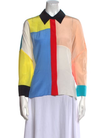 Alice + Olivia Silk Colorblock Pattern Polo
