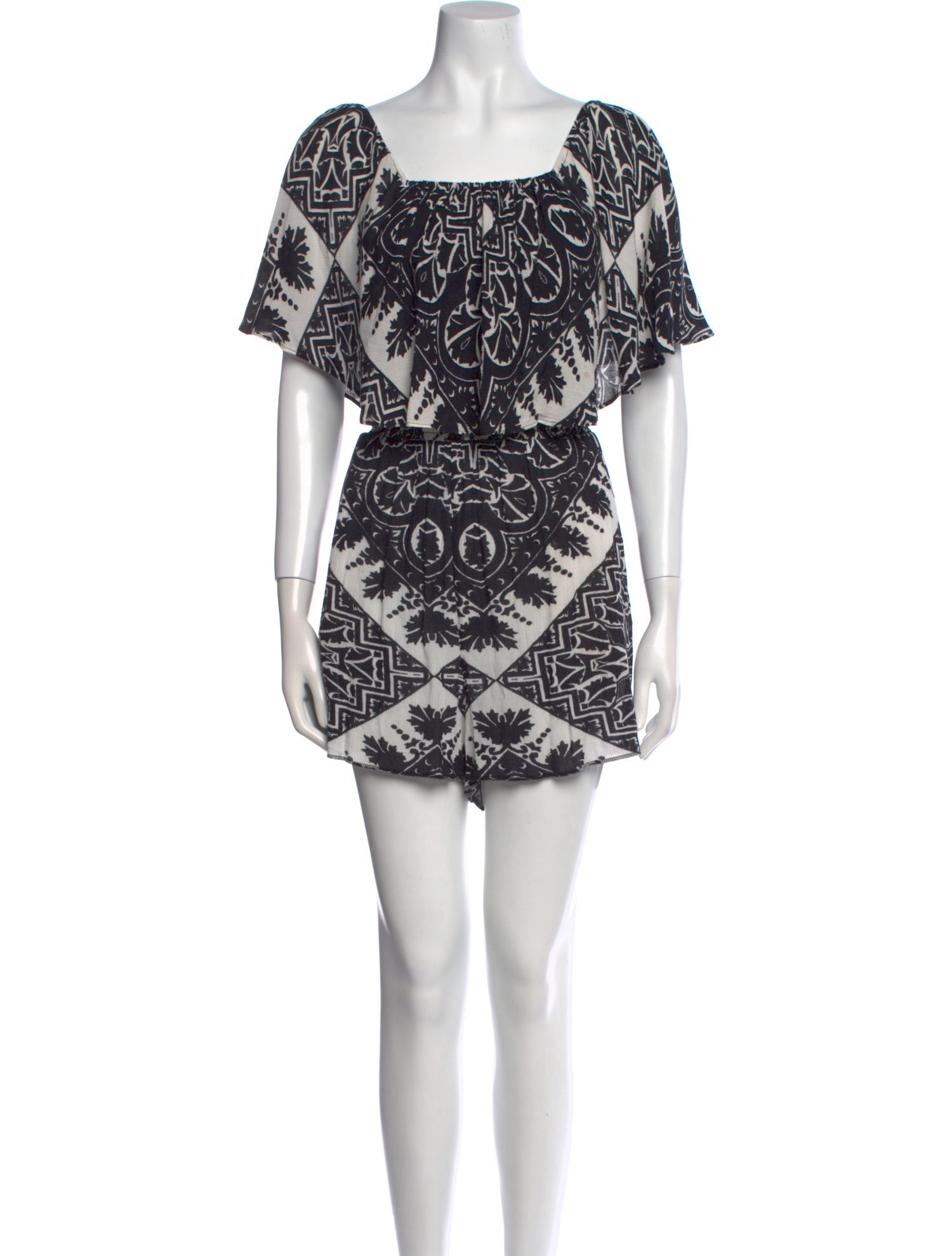 Alice + Olivia Printed Square Neckline Romper