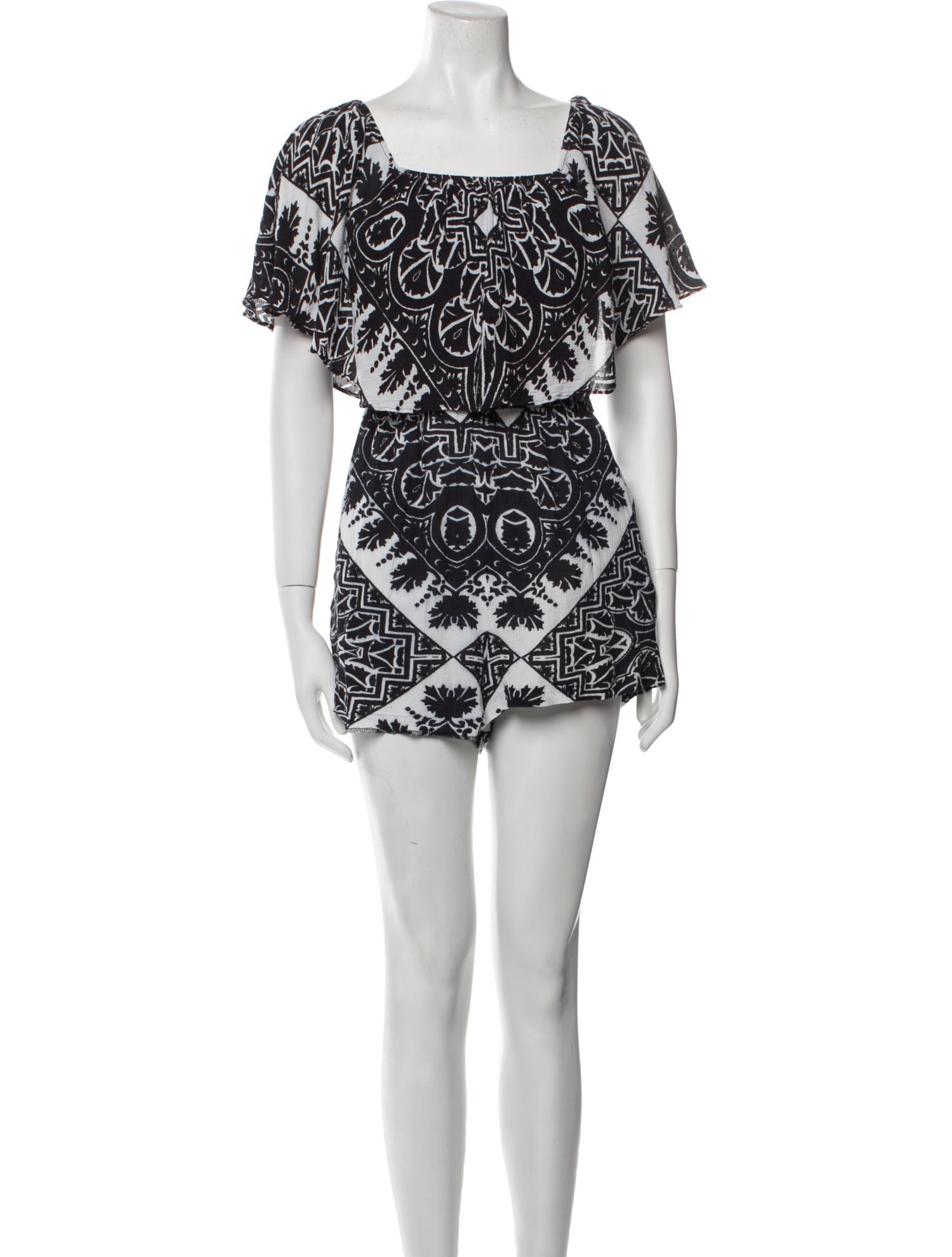 Alice + Olivia Printed Square Neckline Romper