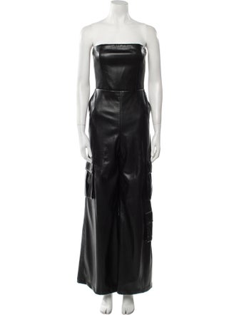 Alice + Olivia Faux Leather Strapless Jumpsuit