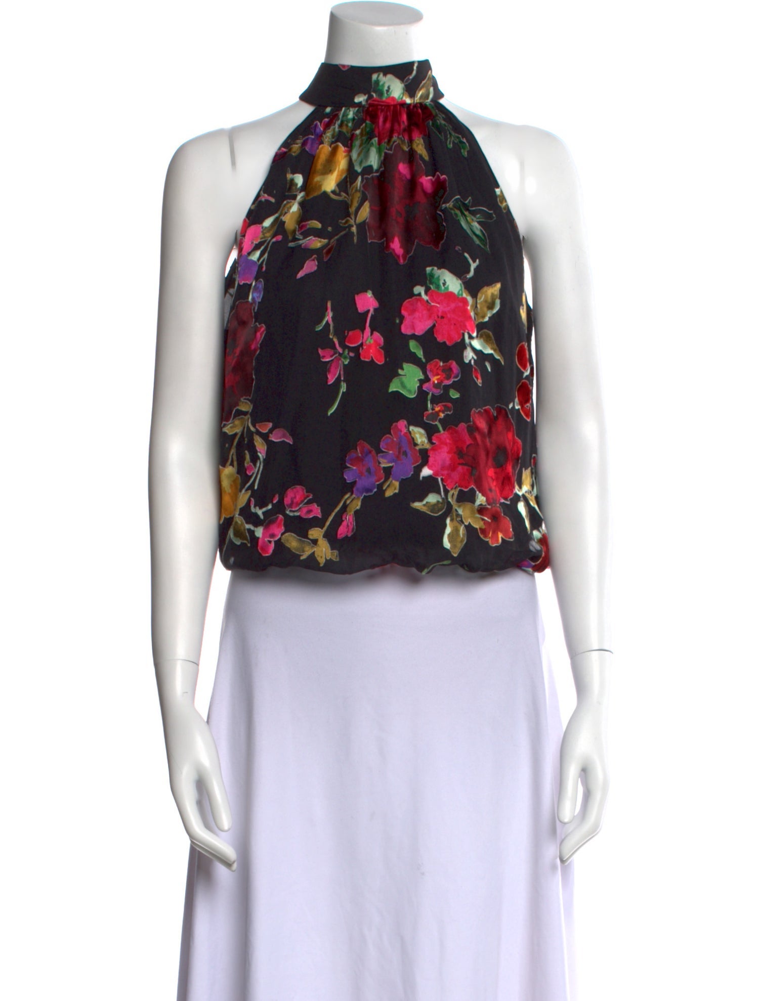 Alice + Olivia Floral Print Mock Neck Crop Top