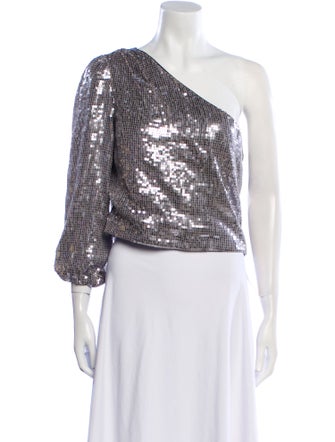 Alice + Olivia One-Shoulder Three-Quarter Sleeve Crop Top