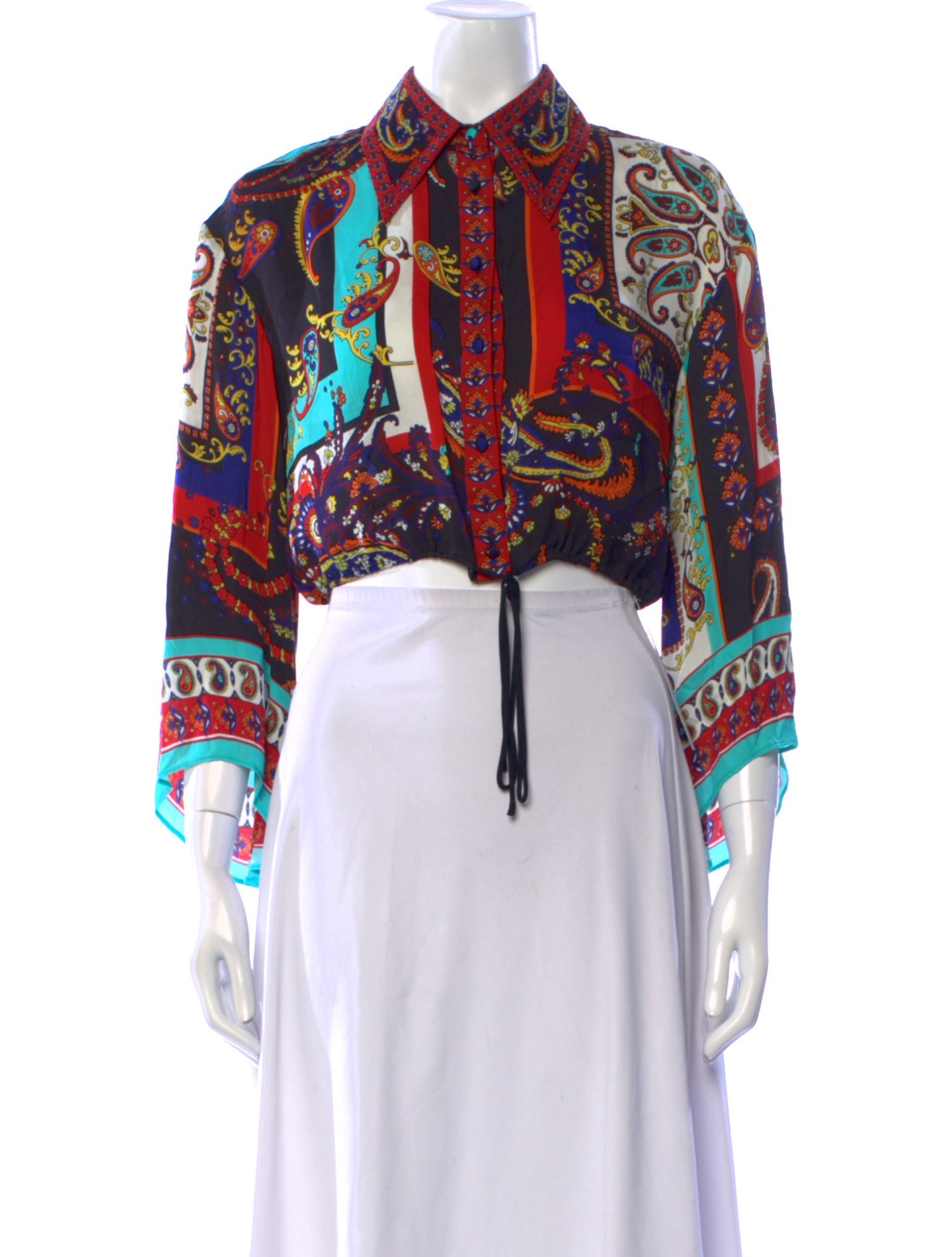 Alice + Olivia Printed Three-Quarter Sleeve Crop Top