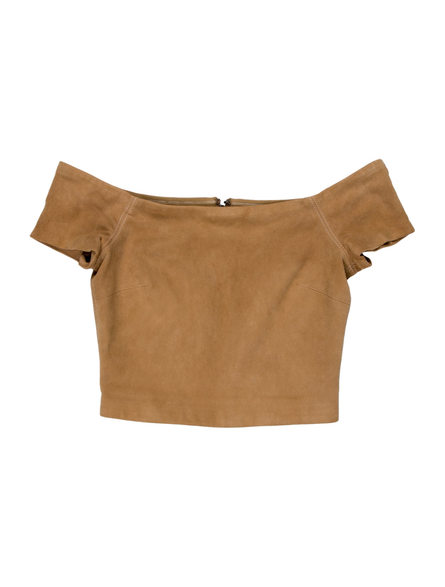 Alice + Olivia Lamb Leather Off-The-Shoulder Crop Top