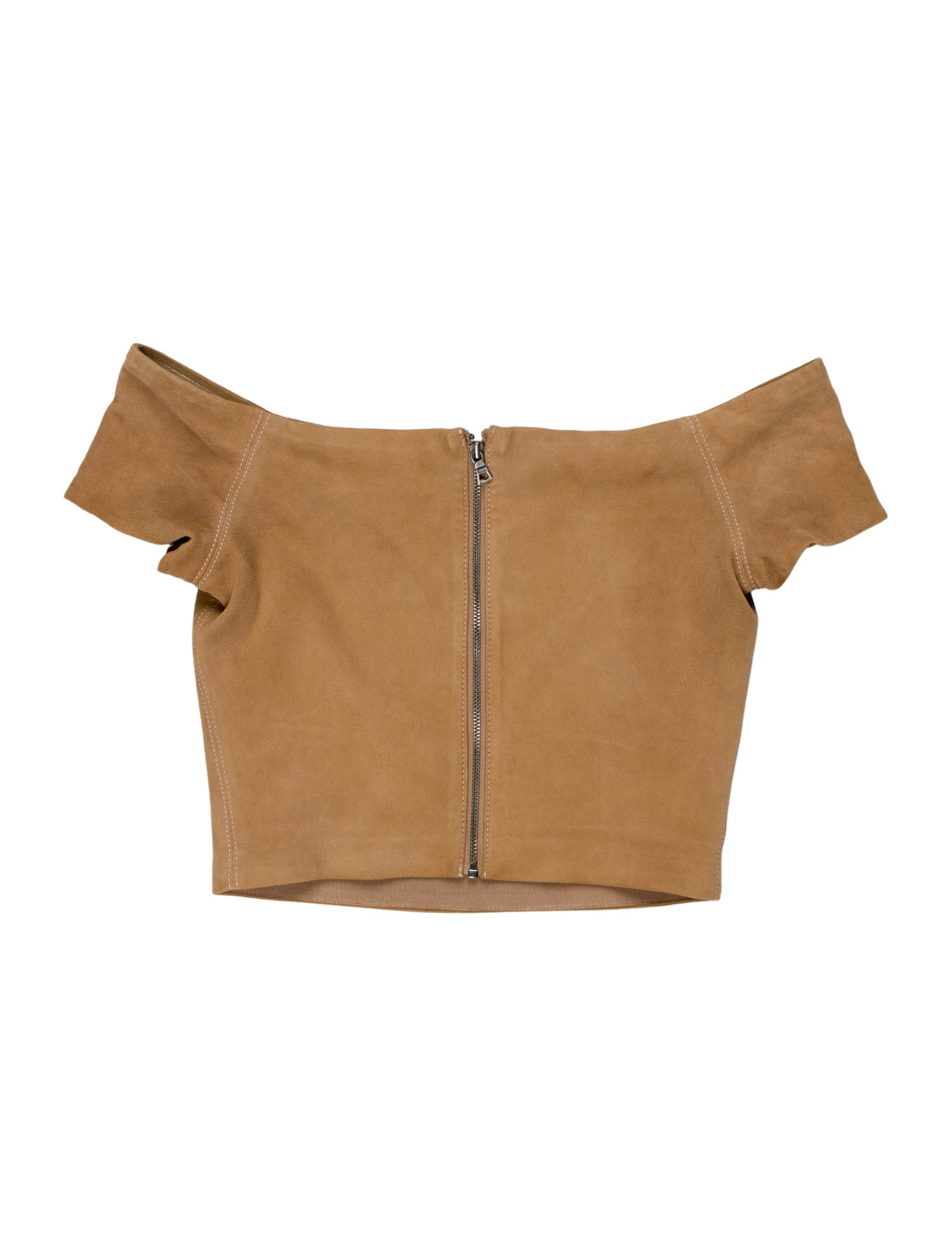 Alice + Olivia Lamb Leather Off-The-Shoulder Crop Top