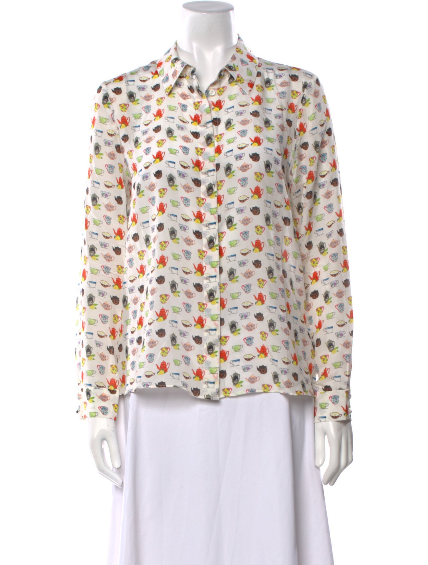 Alice + Olivia Silk Printed Button-Up Top