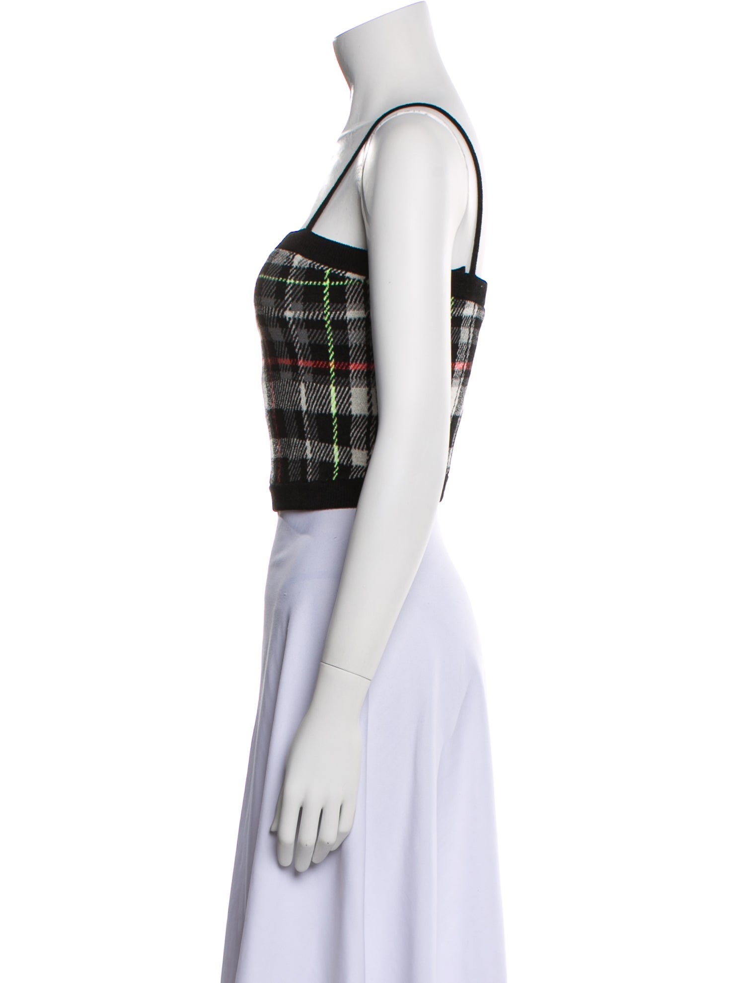 Alice + Olivia Plaid Print Square Neckline Crop Top