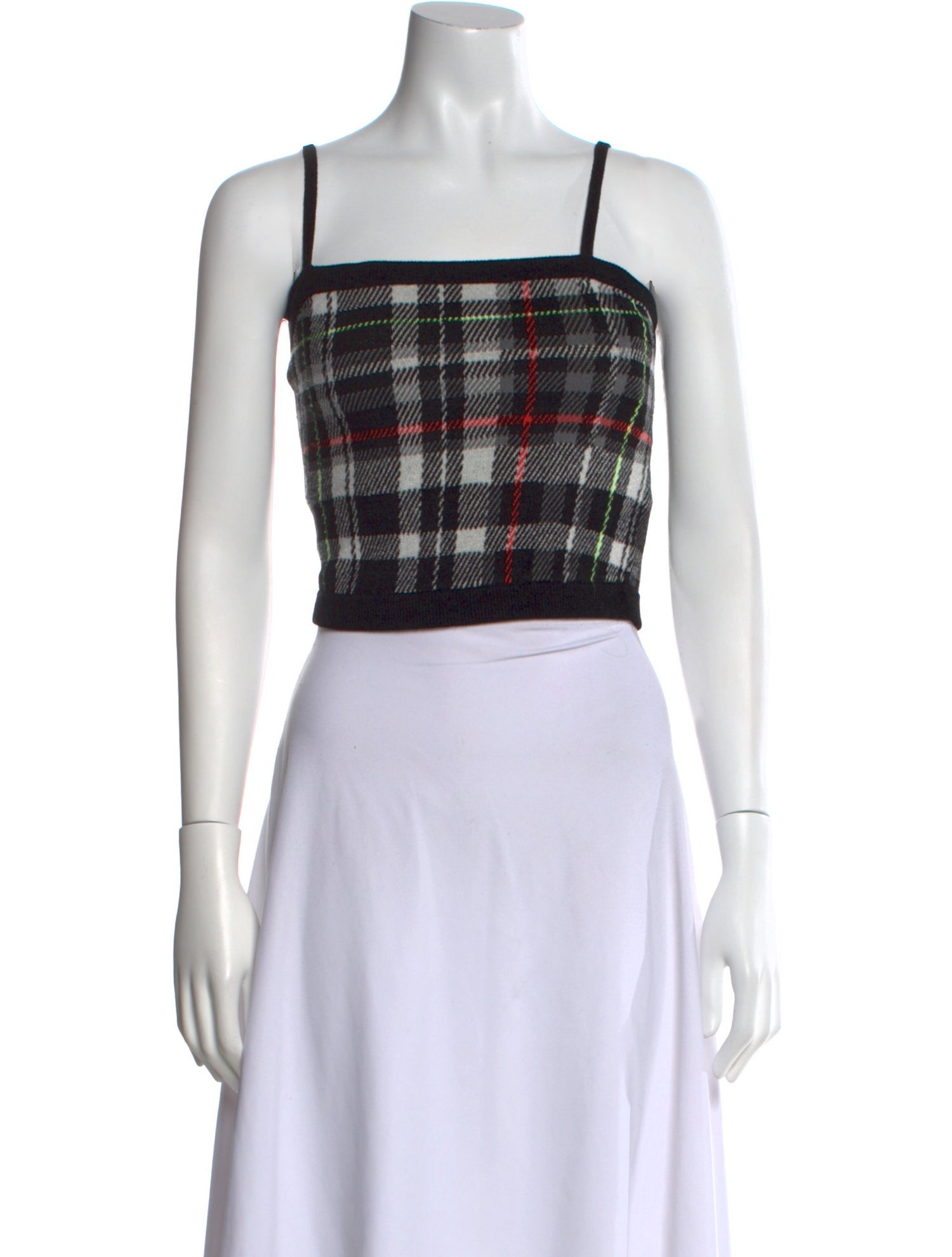 Alice + Olivia Plaid Print Square Neckline Crop Top