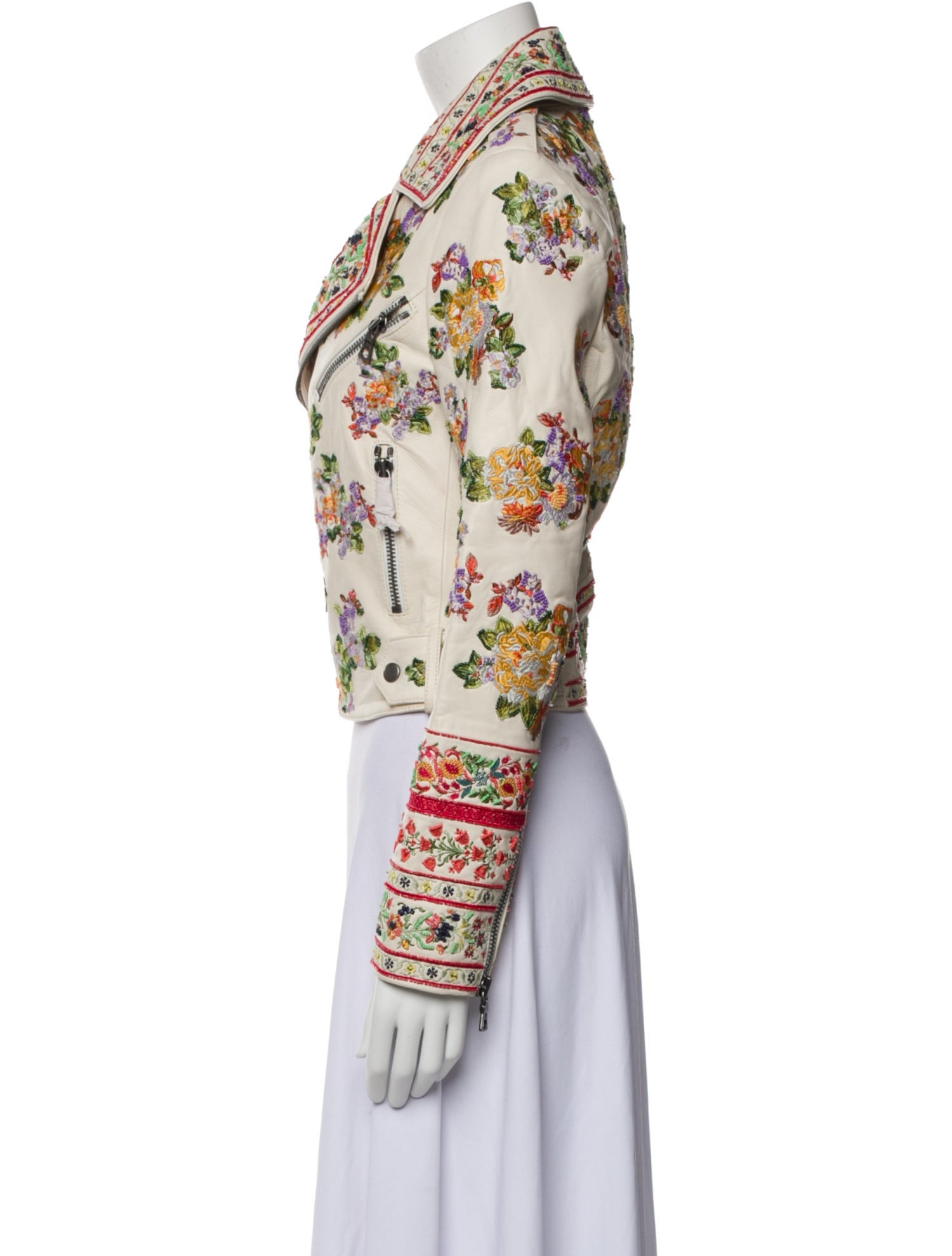 Alice + Olivia Lamb Leather Floral Print Biker Jacket w/ Tags