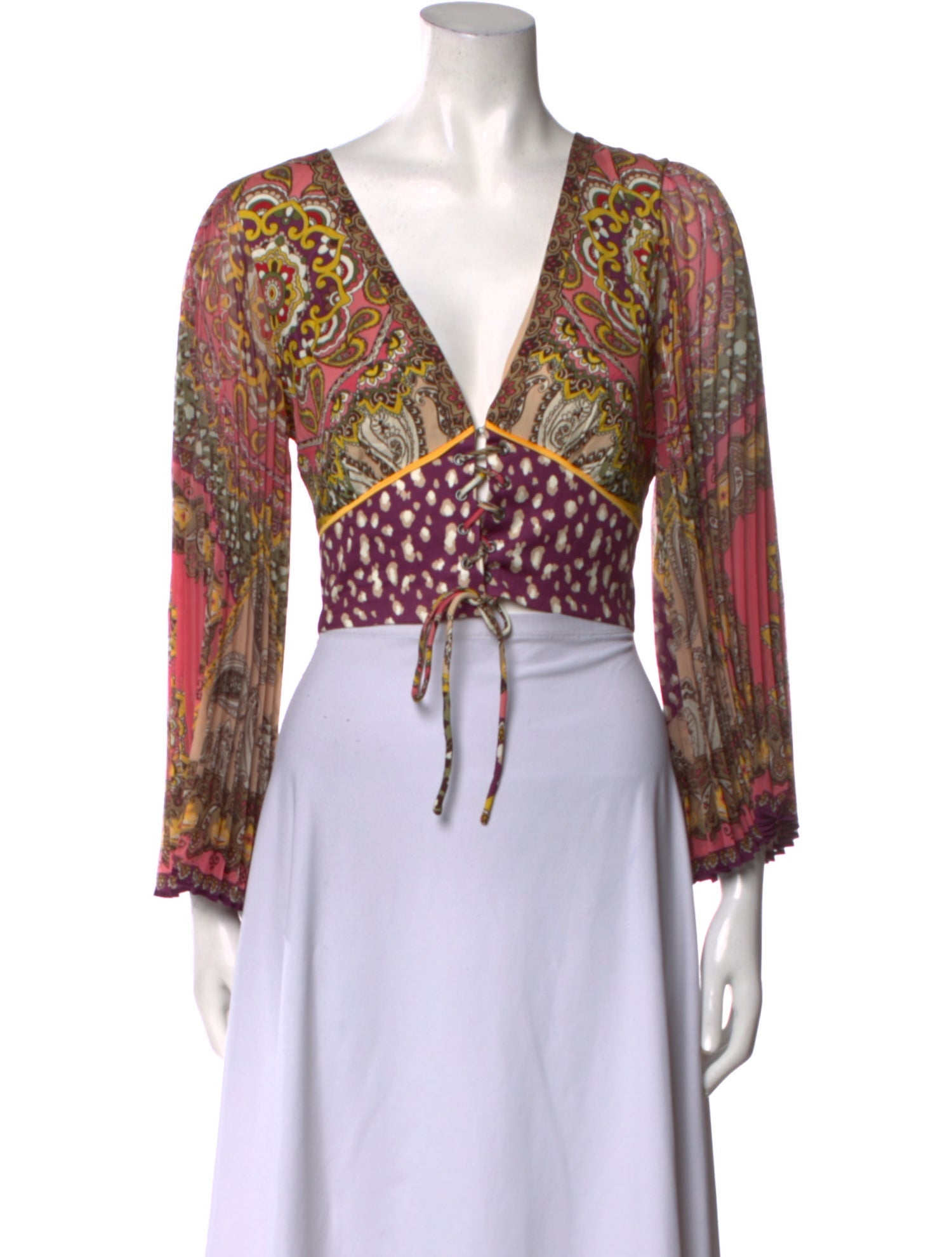 Alice + Olivia Paisley Print Plunge Neckline Crop Top