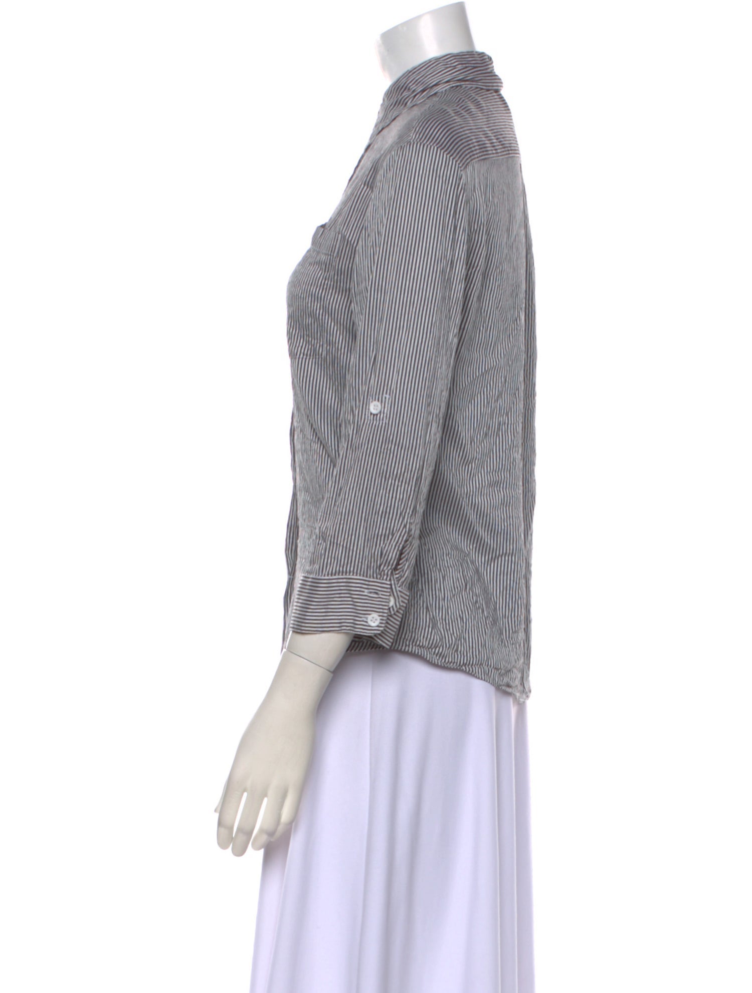 Alice + Olivia Striped Three-Quarter Sleeve Button-Up Top