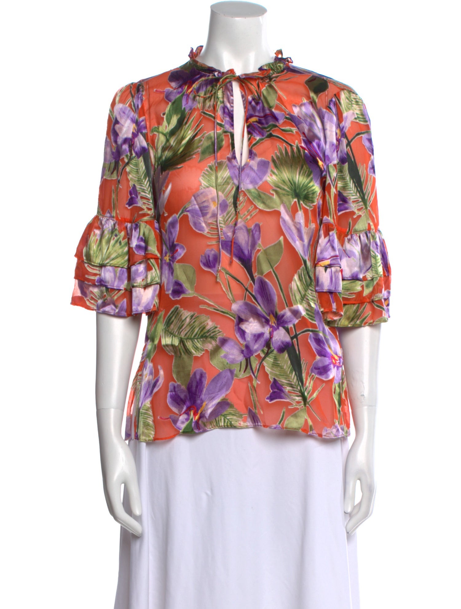 Alice + Olivia Floral Print Tie Neck Blouse