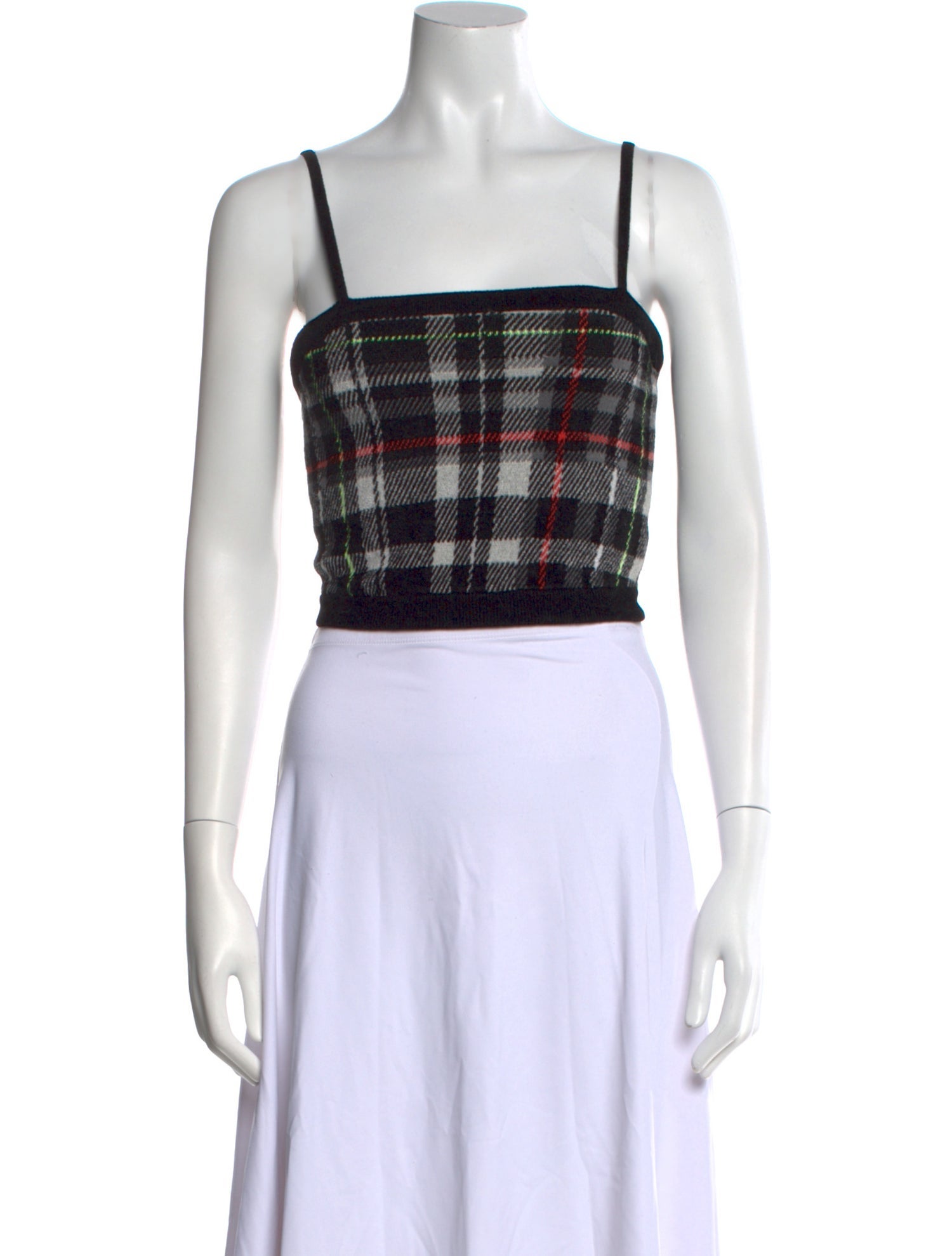 Alice + Olivia Plaid Print Square Neckline Crop Top