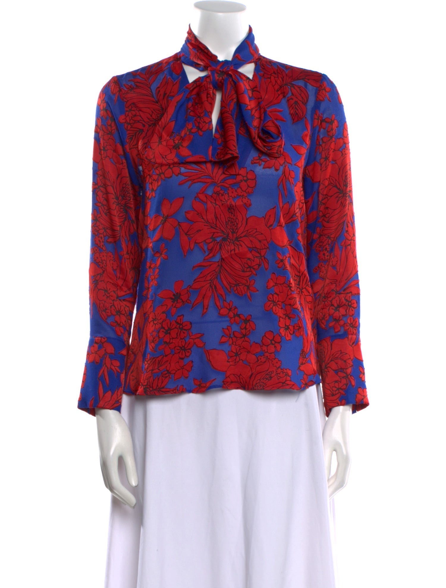 Alice + Olivia Floral Print Tie Neck Blouse