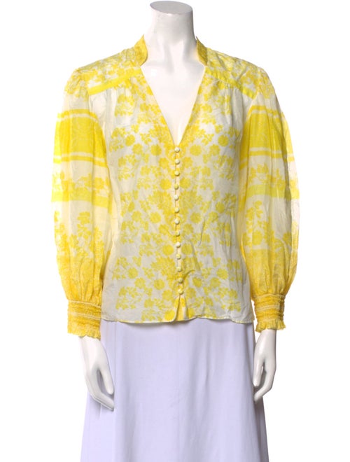 Alice + Olivia Floral Print V-Neck Button-Up Top