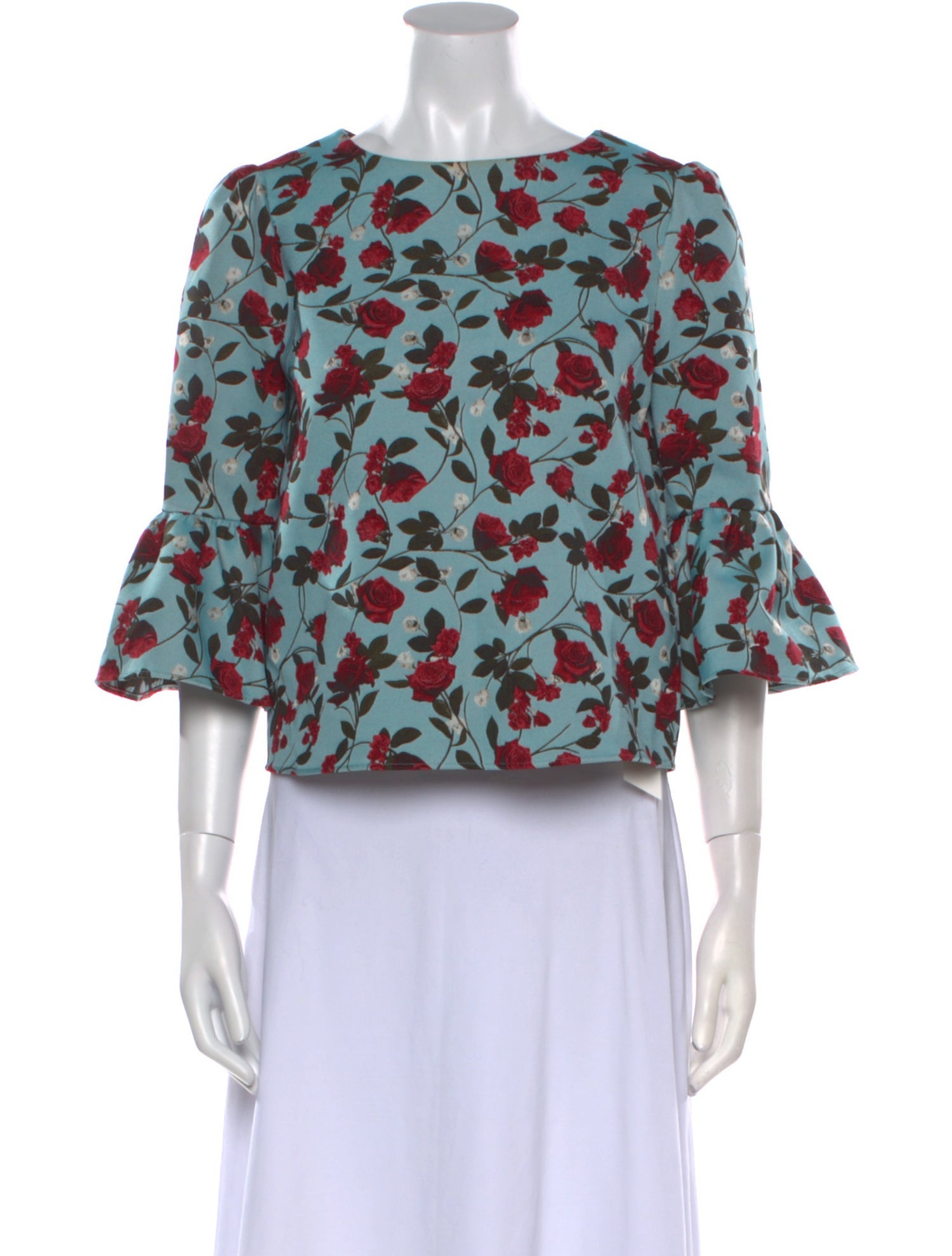 Alice + Olivia Floral Print Bateau Neckline Crop Top
