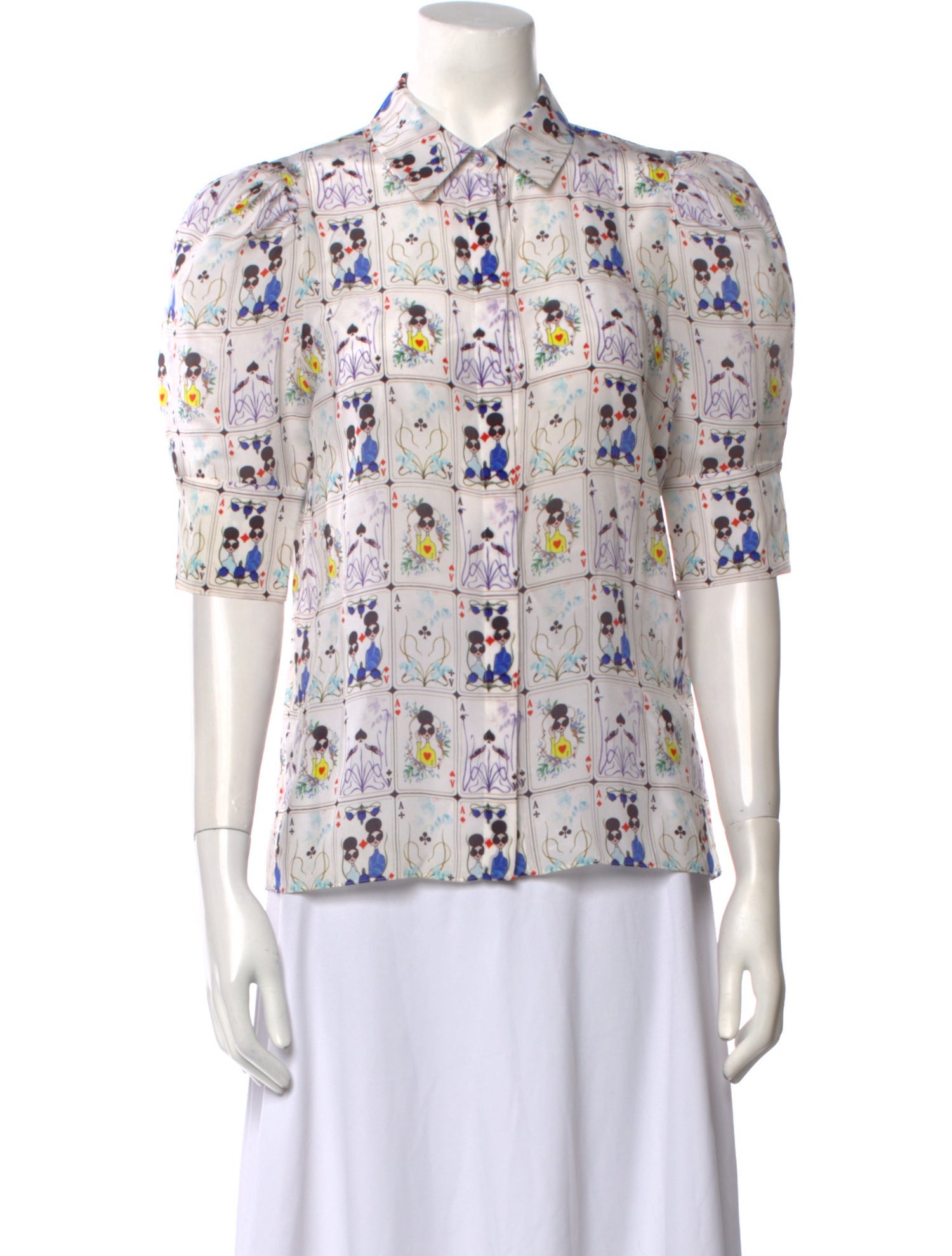 Alice + Olivia Silk Printed Button-Up Top