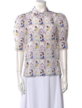 Alice + Olivia Silk Printed Button-Up Top