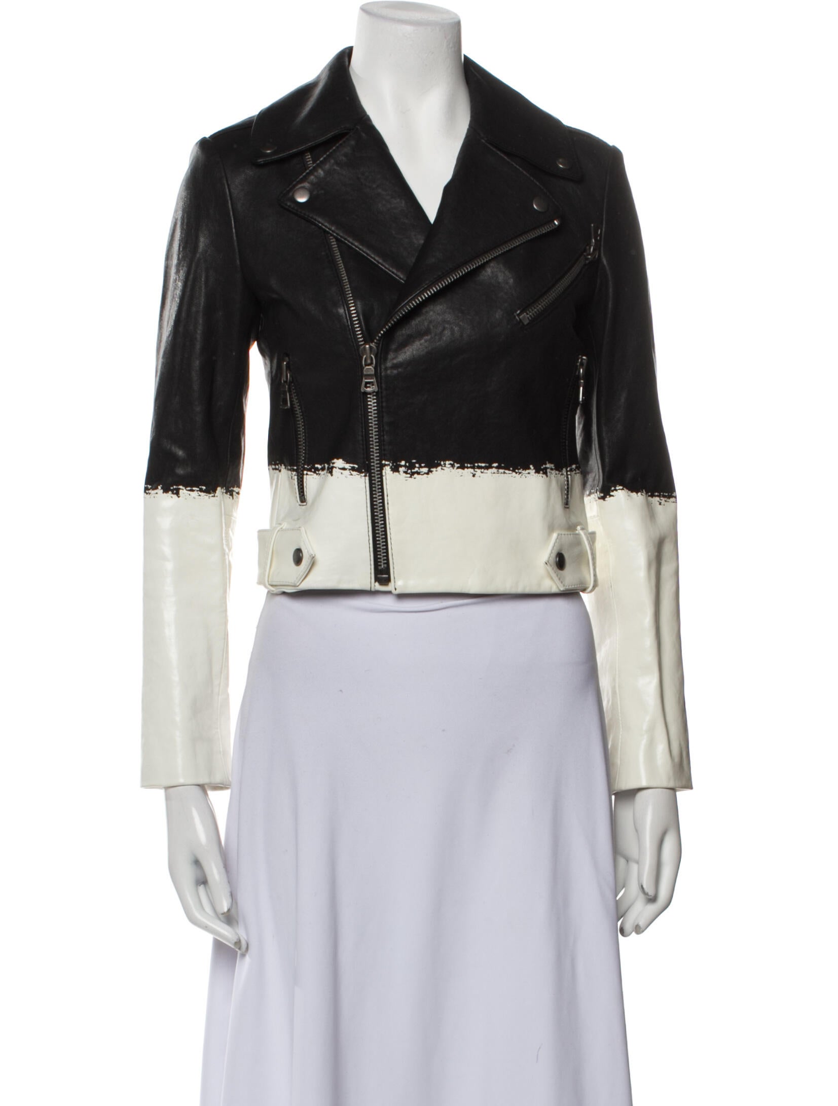 Alice + Olivia Leather Colorblock Pattern Biker Jacket