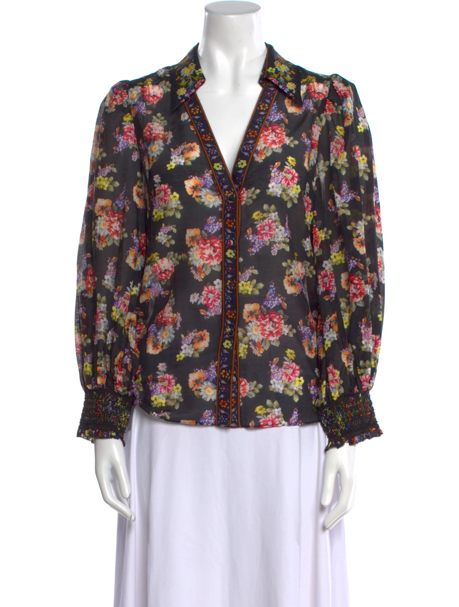 Alice + Olivia Floral Print Long Sleeve Blouse
