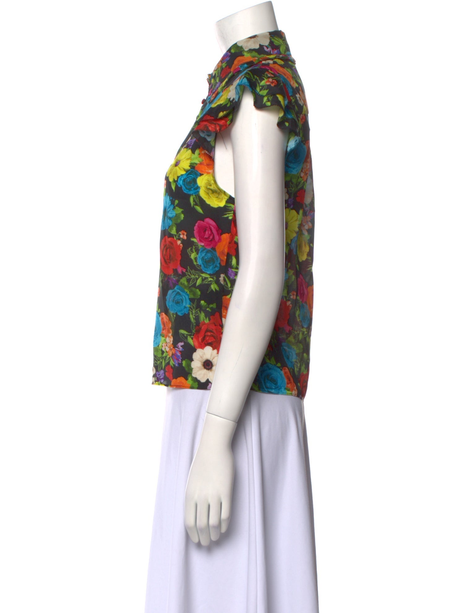 Alice + Olivia Silk Floral Print Button-Up Top