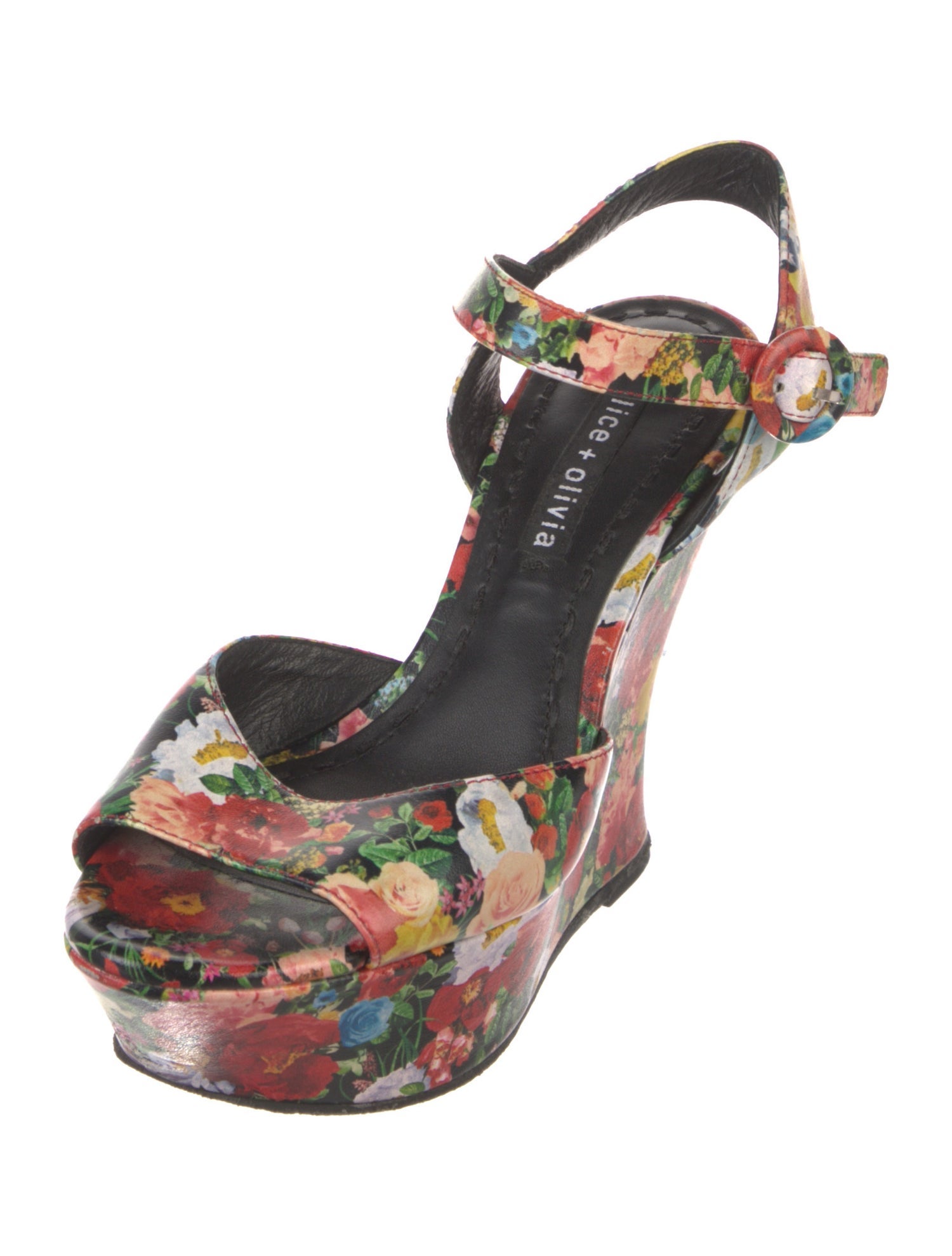 Alice + Olivia Leather Floral Print Slingback Sandals