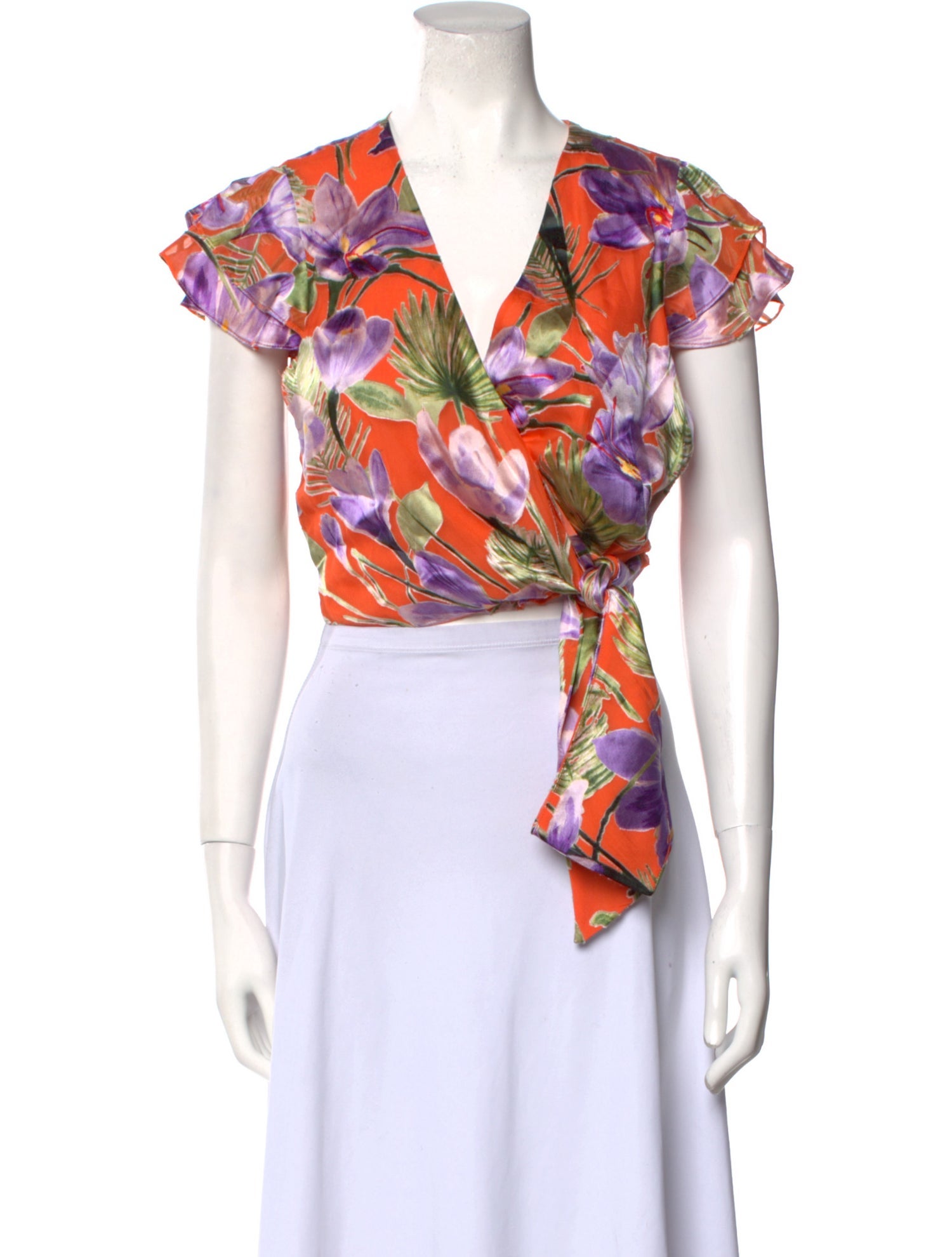 Alice + Olivia Floral Print V-Neck Crop Top